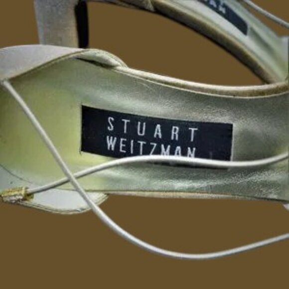 Stuart Weitzman Gold Lame & Rhinestone Mid Heel Formal - Picture 6 of 12